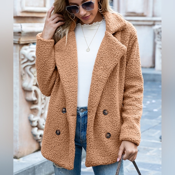 Sherpa Fusion Double-Breasted Coat - Chestnut - Picture 3 of 4